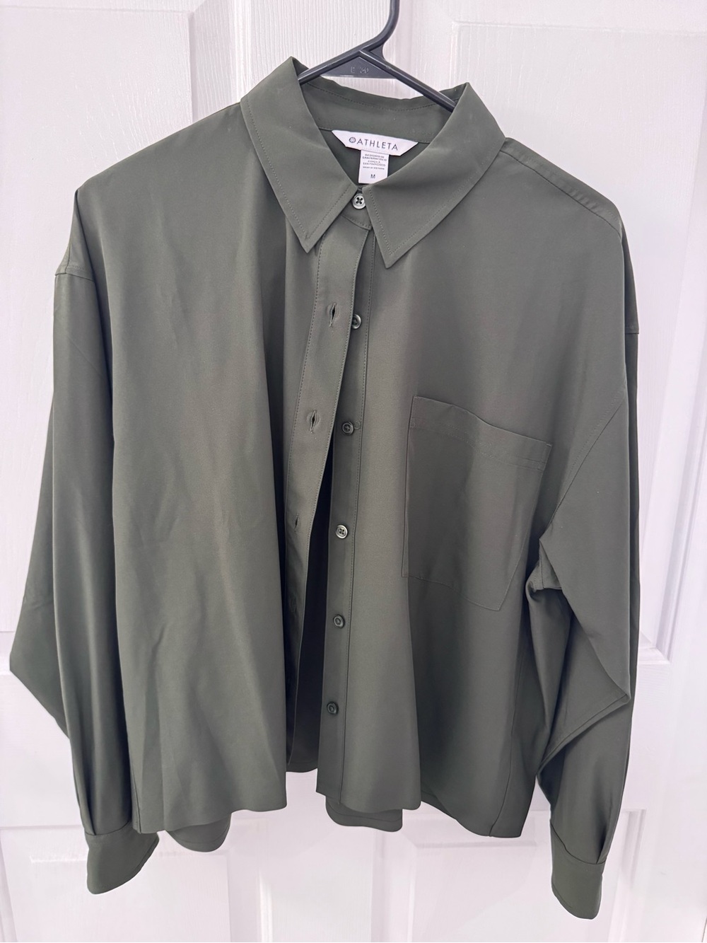 Athleta Olive Green Relaxed Button-Down Shirt Size Medium